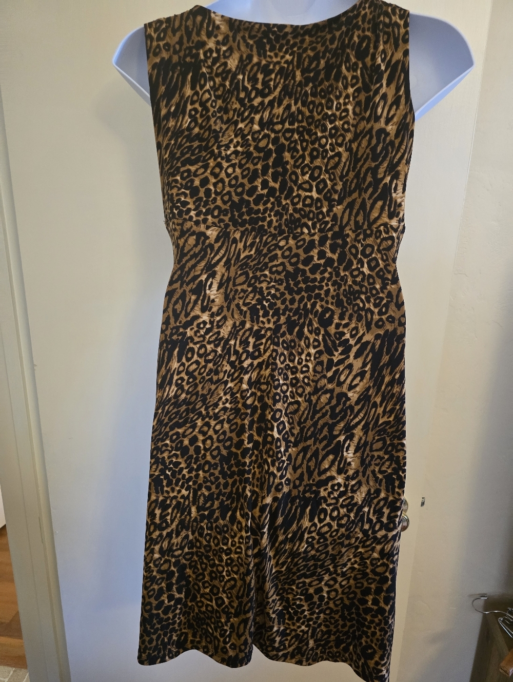 Ralph Lauren Leopard Print V-Neck Sleeveless Midi Dress - Brown/Black Sz 12 - Picture 6 of 9